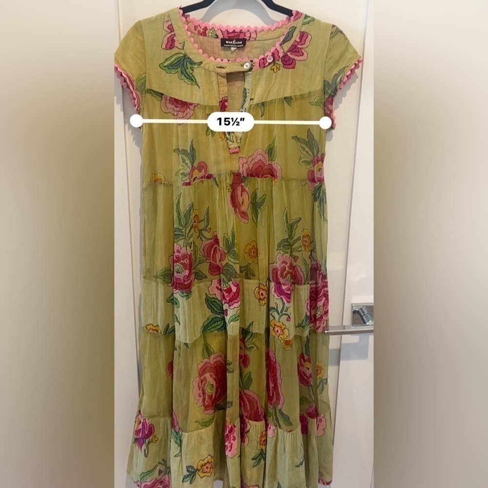 The wild orchid sheer soft dress  green and yellow size Medium bohemian boho - Picture 4 of 5